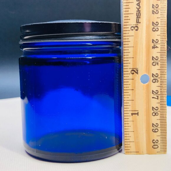 Vintage 60s NOXZEMA Cobalt Blue Glass Jar and Lid - Empty- Skincare Advertising - Picture 10 of 10